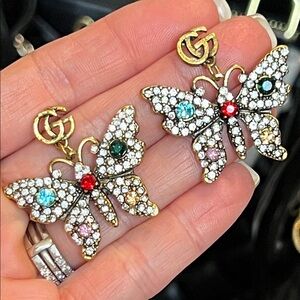 Gold Butterfly Earrings with Colorful Gems